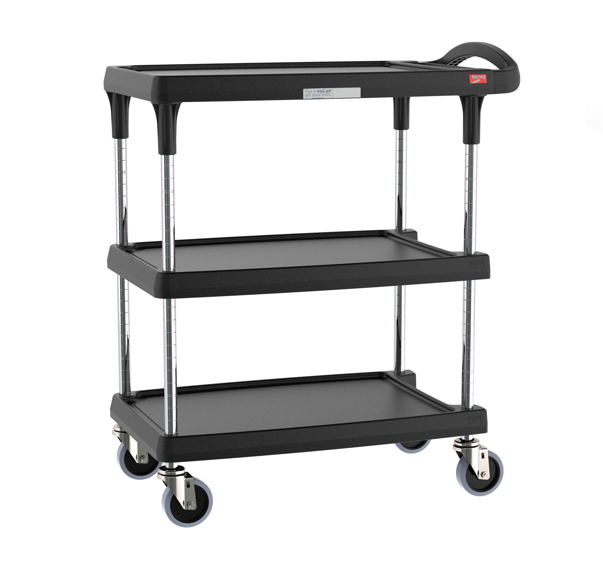 Metro myCart Plus - Carrello multiuso regolabile in altezza, resistente, per uso domestico, commerciale e industriale, 3 ripiani, capacità 181,4 kg, 46,5 x 80 x 90,2-100,3 cm, nero