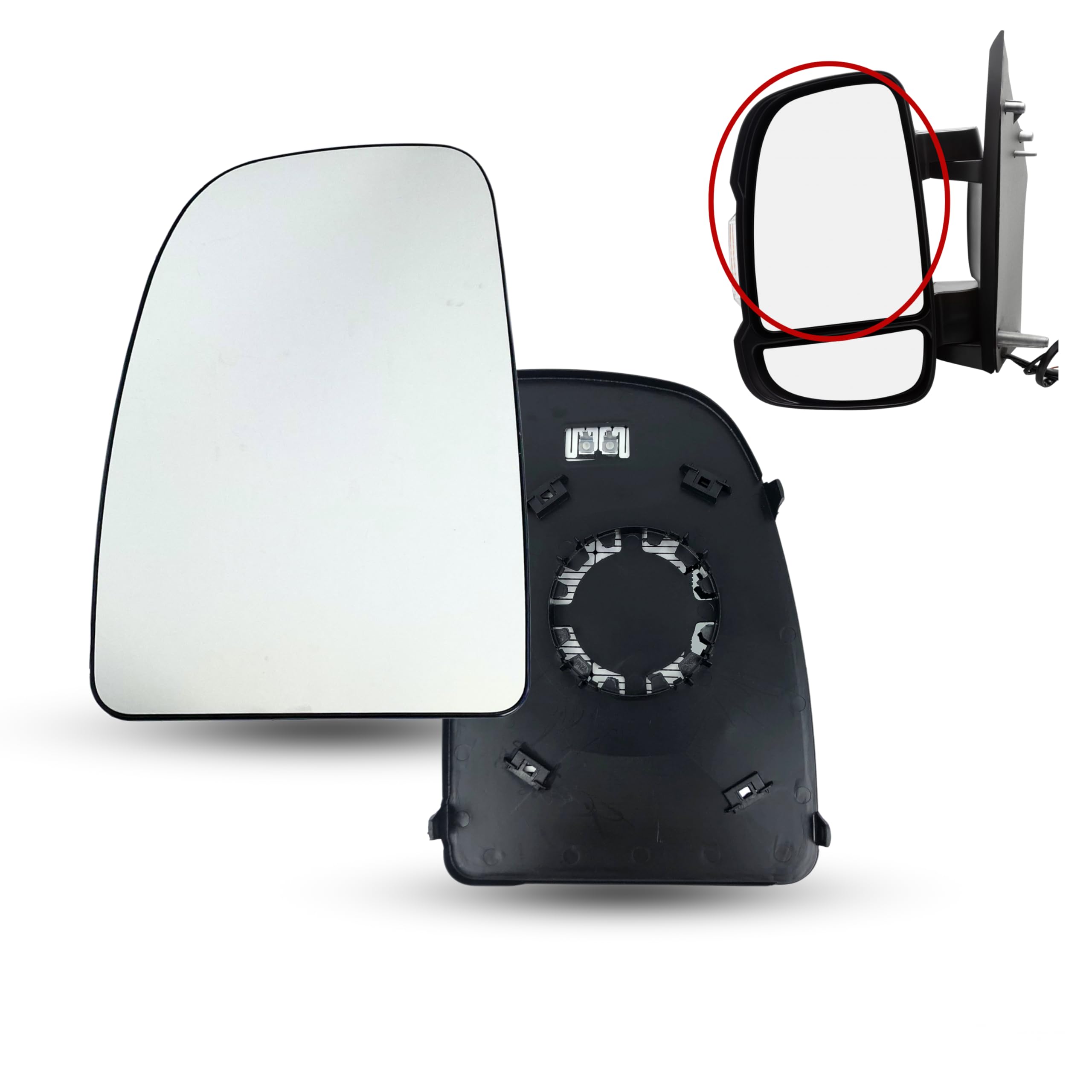 Spieg Driver Side Mirror Upper Glass Replacement for RAM Promaster 2014-2021 Heated with Backing Plate | Left Side View Mirror Glass Compatible with