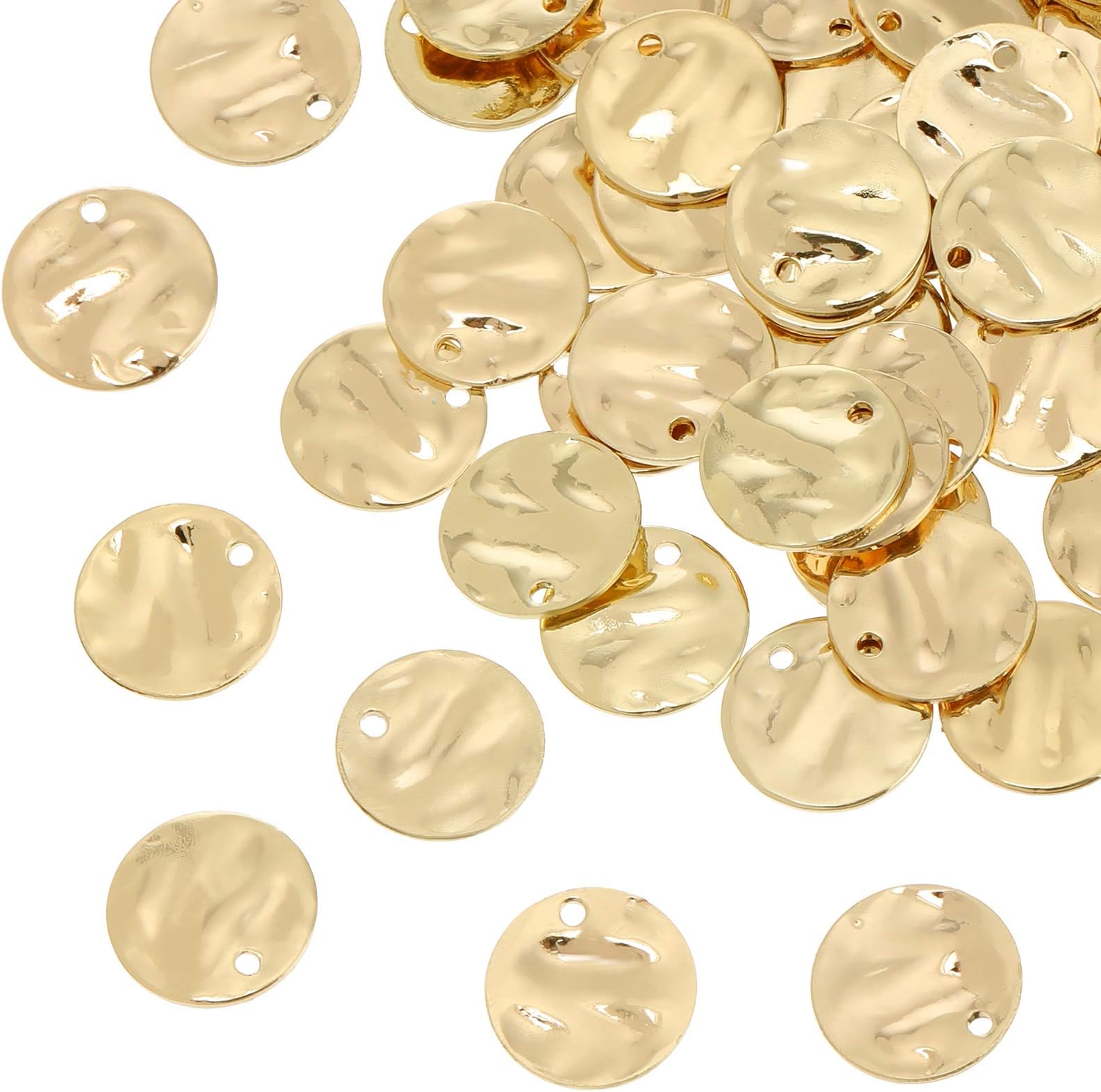 100 Pieces Gold Coin Charms for Jewelry Making, 13mm Gold Stamping Blanks Round Flat Coins Charms for Disc Earring Necklace Bracelet DIY Craft Supplies