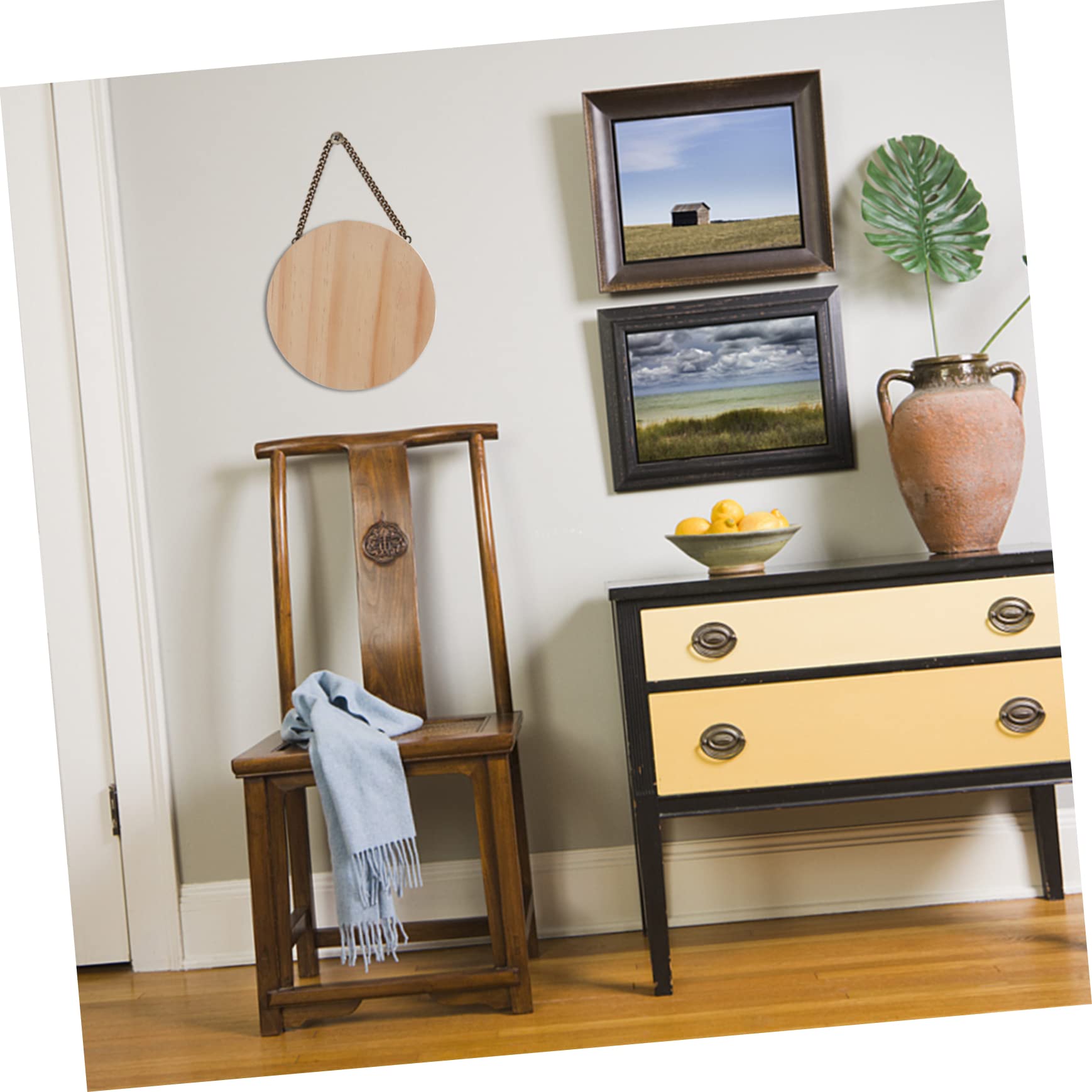 Beatifufu 5pcs Wooden Ornaments Round Board DIY Material Sturdy Craft Accessory for DIY Projects