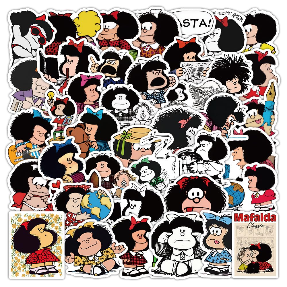 Mafalda Stickers 50 Pcs Waterproof Funny Cute Manga Character Sticker for Water Bottle Laptop Skateboard Phone Guitar Bumper Car Bike Luggage,Vinyl Cartoon Anime Decals for Teens Adults Kids