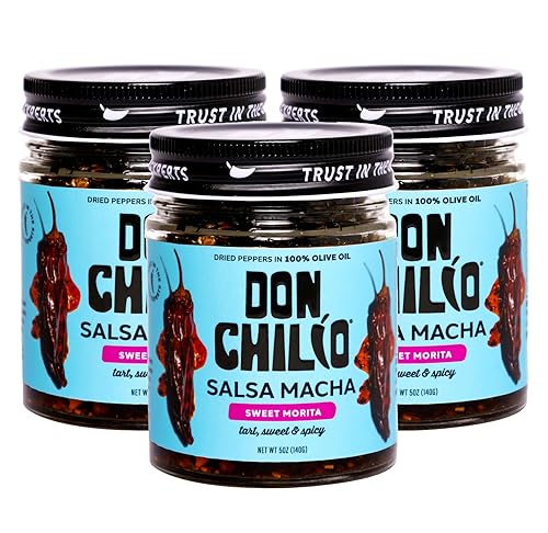 Don Chilio Sweet Heat Salsa Macha - Aceite de chile de 5 onzas, paquete de 3 Pimientos secos Ancho & Morita Delicioso aceite de chile mexicano en