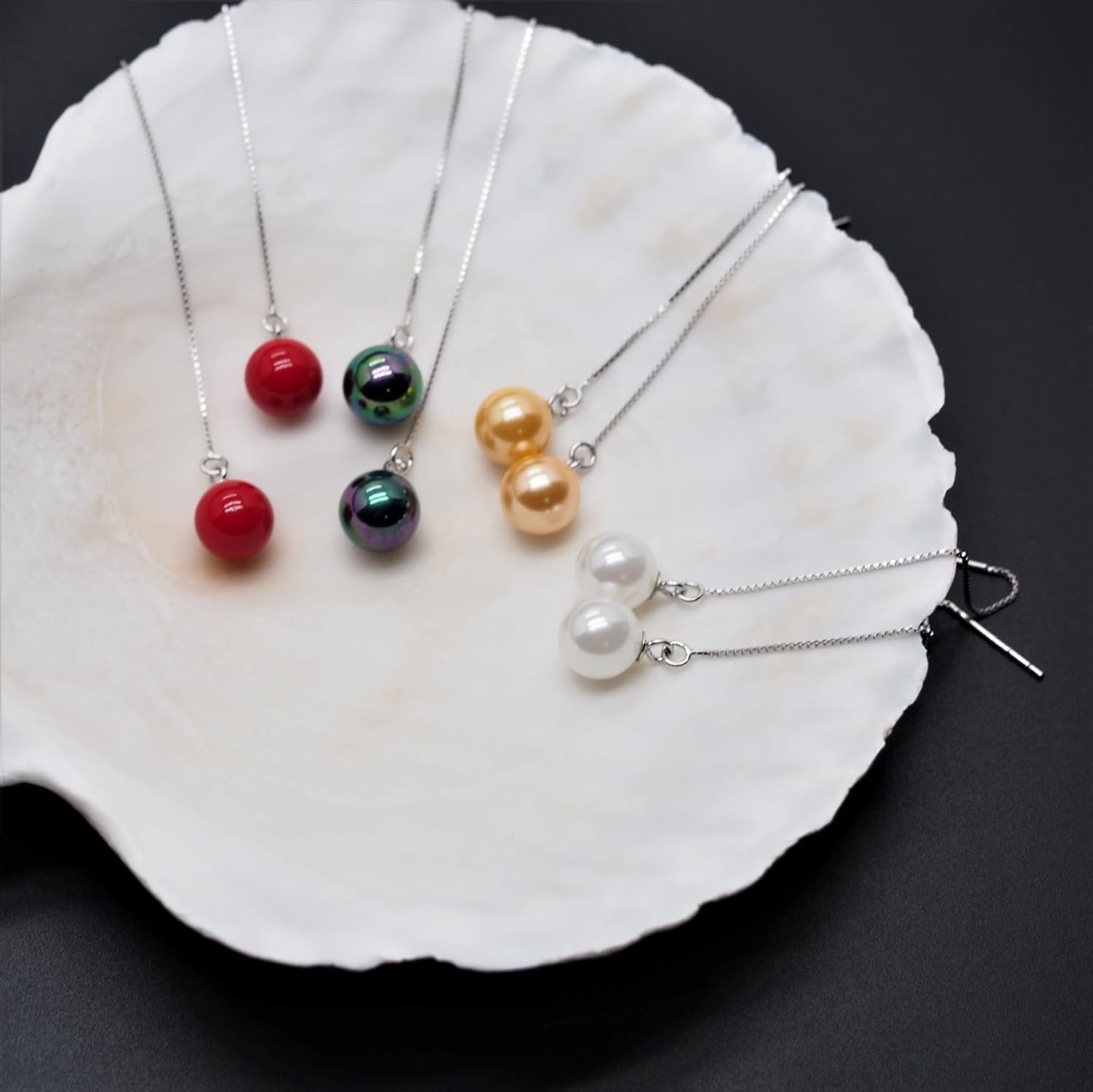 White Gold Red Black Fresh Water Pearl Long Tassel Dangle Earrings, 925 Sterling Silver Drop Threader Earrings Jewelry for Women, Tassel Chain Pull Through Earrings, 6MM 8MM - Image 5