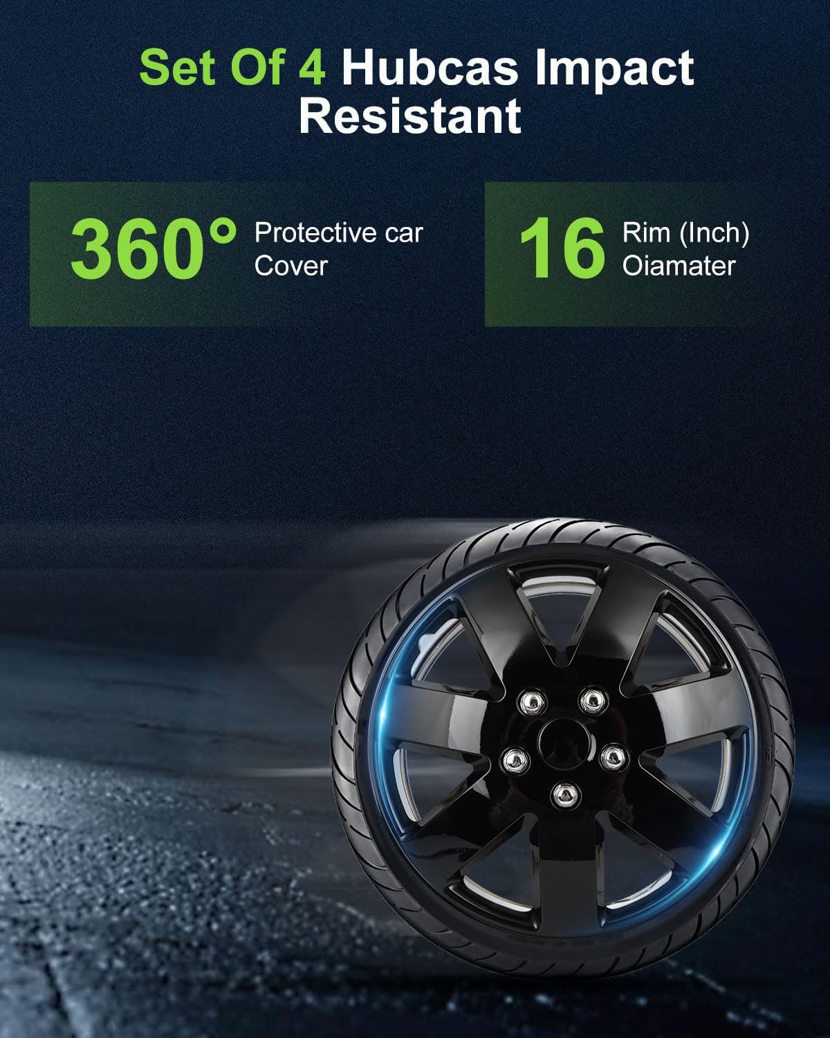 SCITOO 16 Inch Black hubcaps, universally Adaptable to Cars, Trucks, SUVs, Simple to Mount, Elegant Design, rustproof Wheel Rim Cover Set of 4