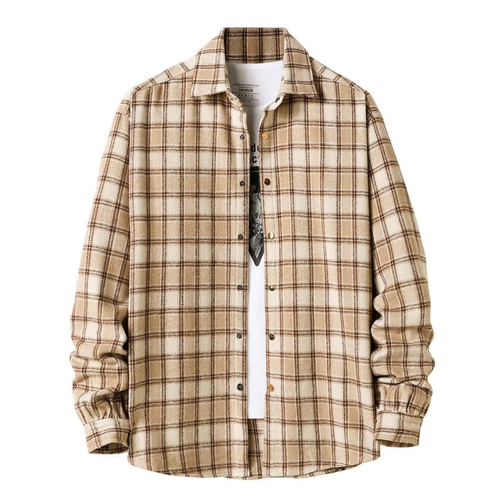 HGJH Herren Flanellhemd Langarmherren Langarm Flanellhemd Thermohemd Gitter Beige Hemd Herren Holzfäller Bequem Karierte Hemdjacke Lässiges Arbeitshemd Für Herren Jungen