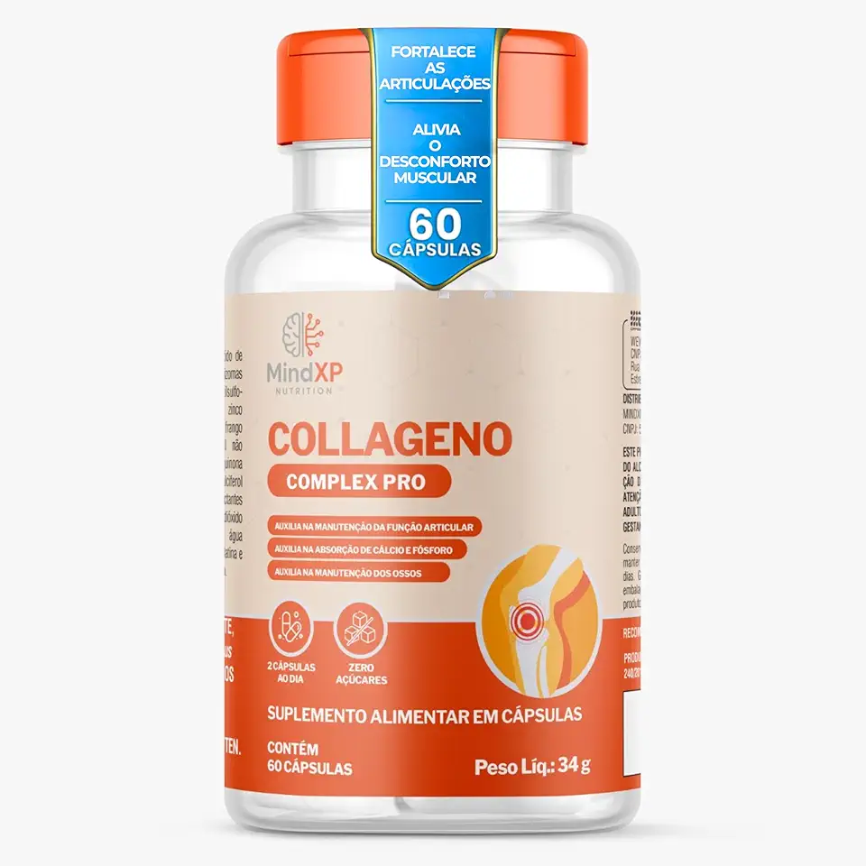 Colágeno Tipo II 60 Cápsulas | Magnésio Cálcio Zinco Curcumina MSM Multivitamínico | COLLAGENO COMPLEX PRO FUNÇÃO ARTICULAR E JOELHO