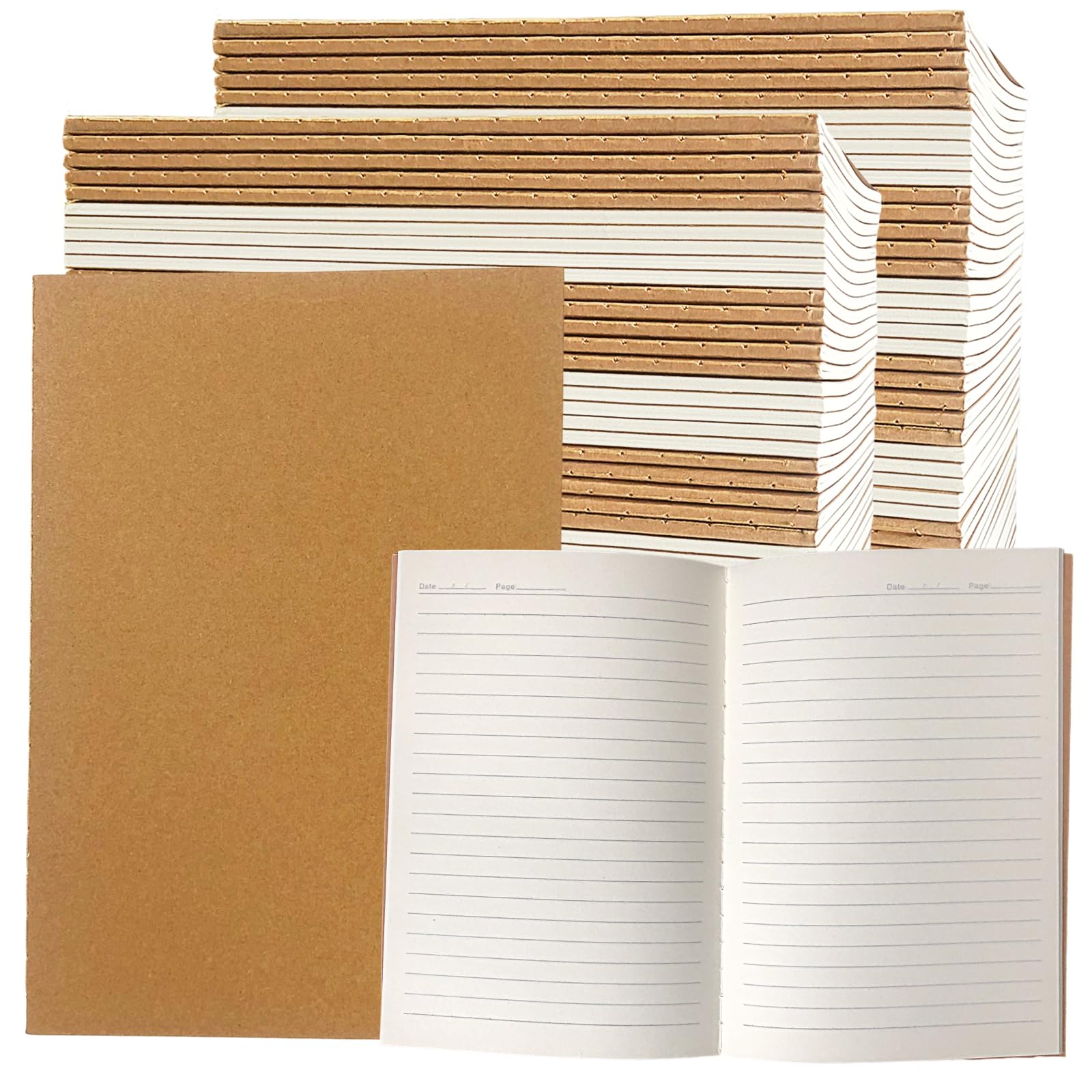 ToiULik Paquete de 120 cuadernos de papel kraft, tamaño A5, tapa blanda, rayados, cuadernos a granel para estudiantes adultos, escritura, bocetos, viajes, suministros escolares y de oficina