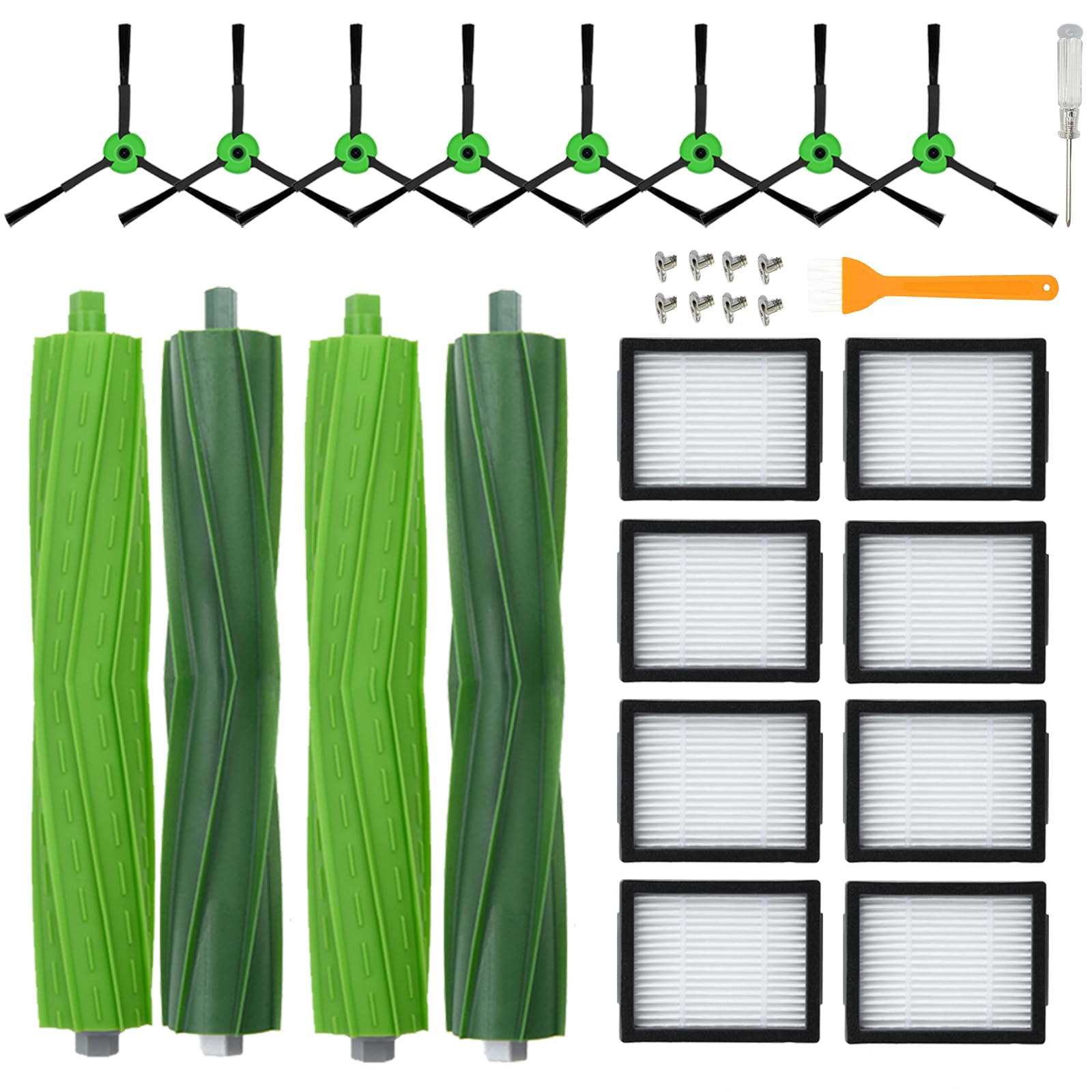 LOVECO Ersatzteile Set Kompatibel mit iRobot Roomba e/i/j Serie, 20er Pack | 2 Satz Gummibürsten, 8 HEPA Filter, 8 Seitenbürsten, Vorratspack für Regelmäßigen Wechsel, Zubehör für iRobot Roomba