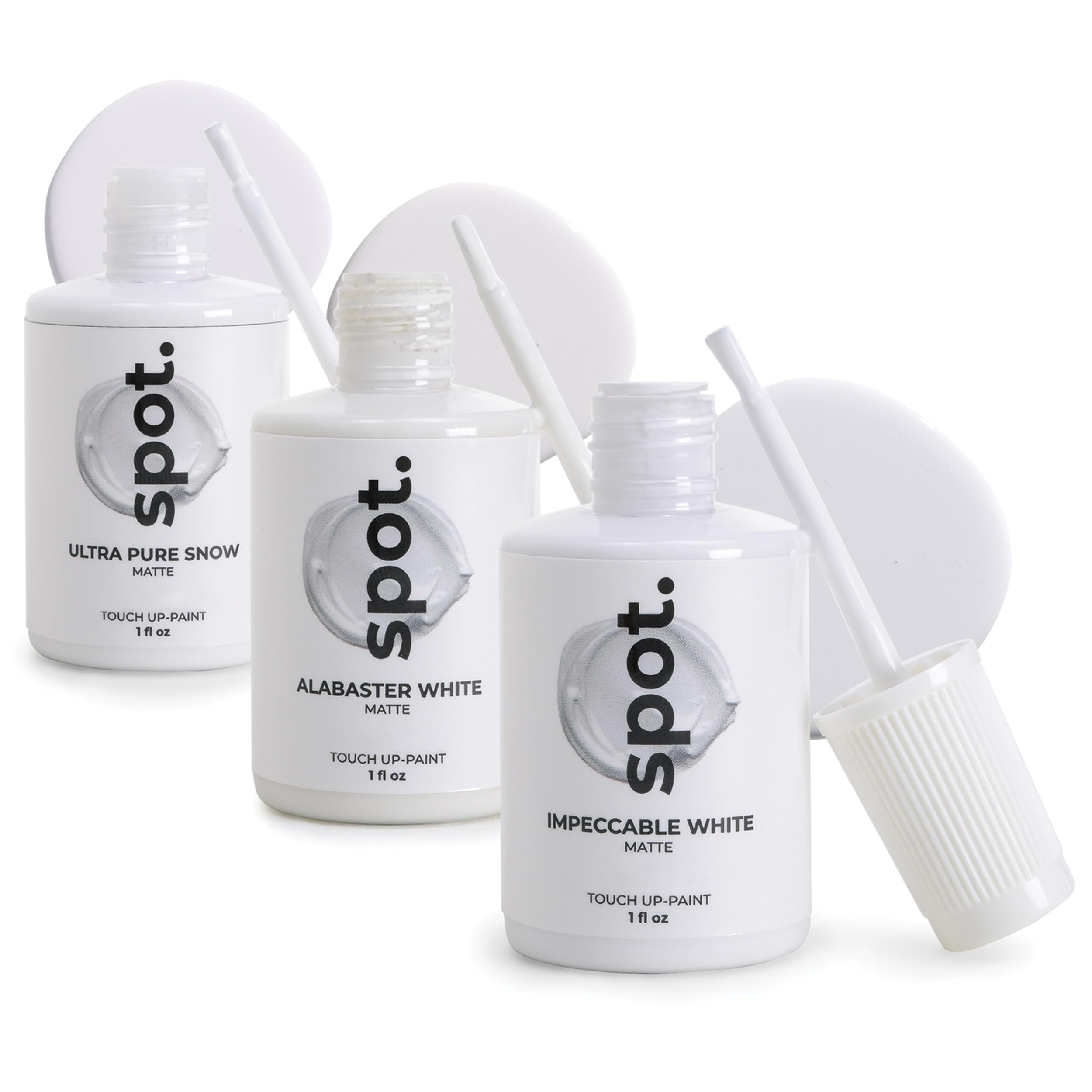 spot. Ausbesserungsfarbe, mattes Finish, für Schränke, Wände, Fenster, Türen und Möbel, 3-Farben-Set passend zu 90% der Oberflächen, Weiß, 3 Stück