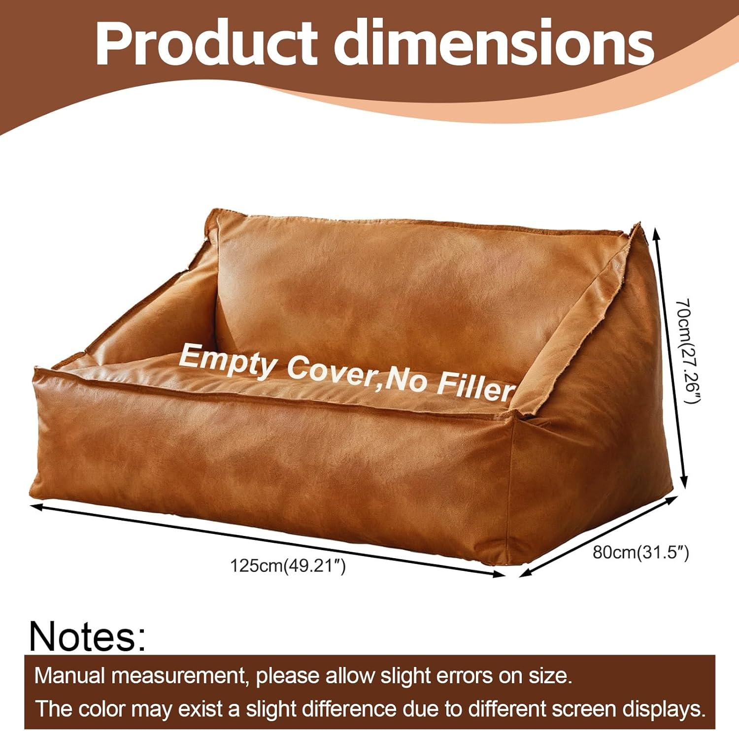 SXBCyan Bean Bag Chair Cover (No Filler) 2-seat PU Leather Without Filler Beanbag Couch Waterproof Sofa Bed Soft Luxury Lounger Pouf Sac Floor Seating Home Furniture Loveseat(Brown)