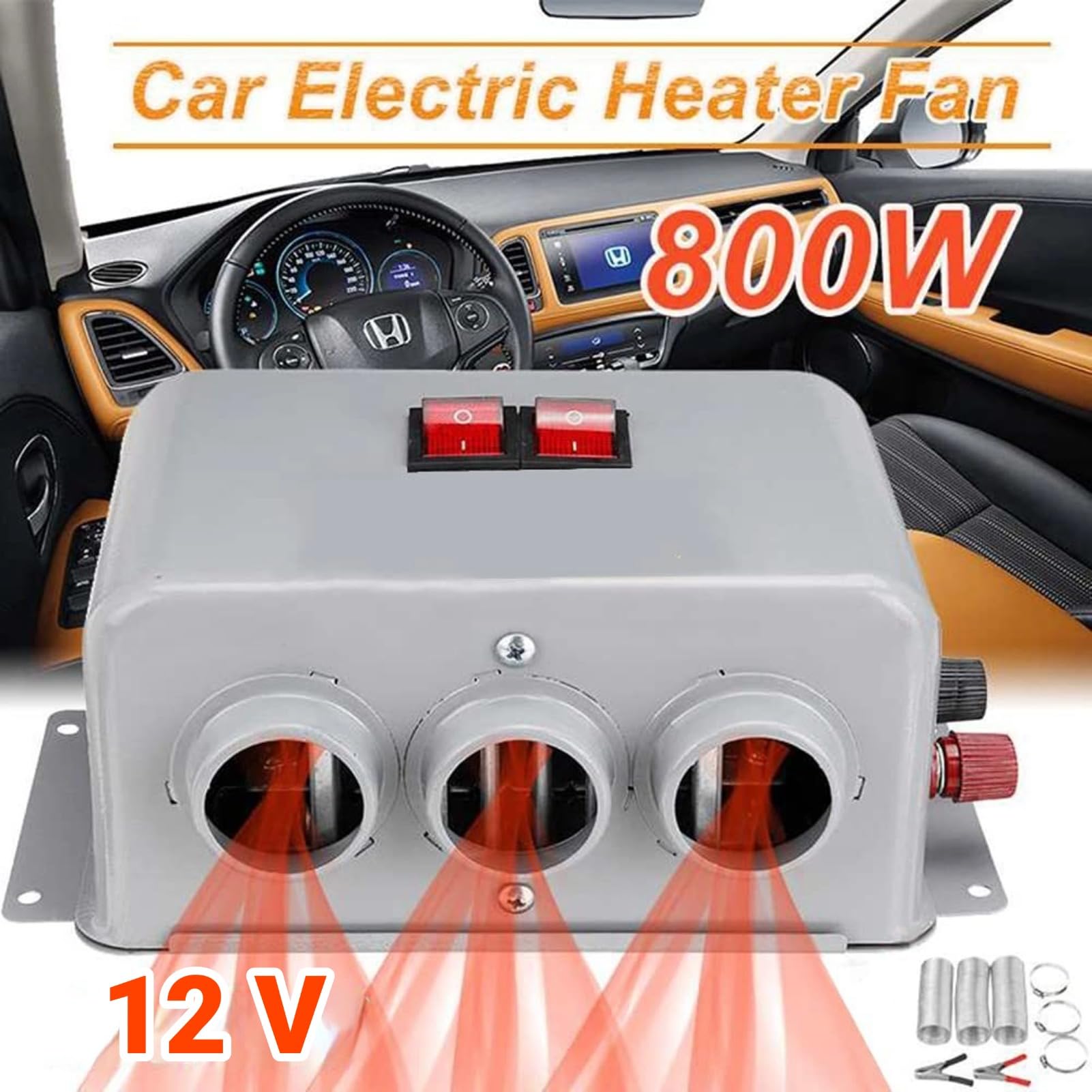 Scaldino Invernale a 3 Fori 600W-800W a Riscaldamento Rapido, Riscaldatore Compatto per Auto con Interruttore a Doppia Marcia per Scongelamento, Riscaldamento
