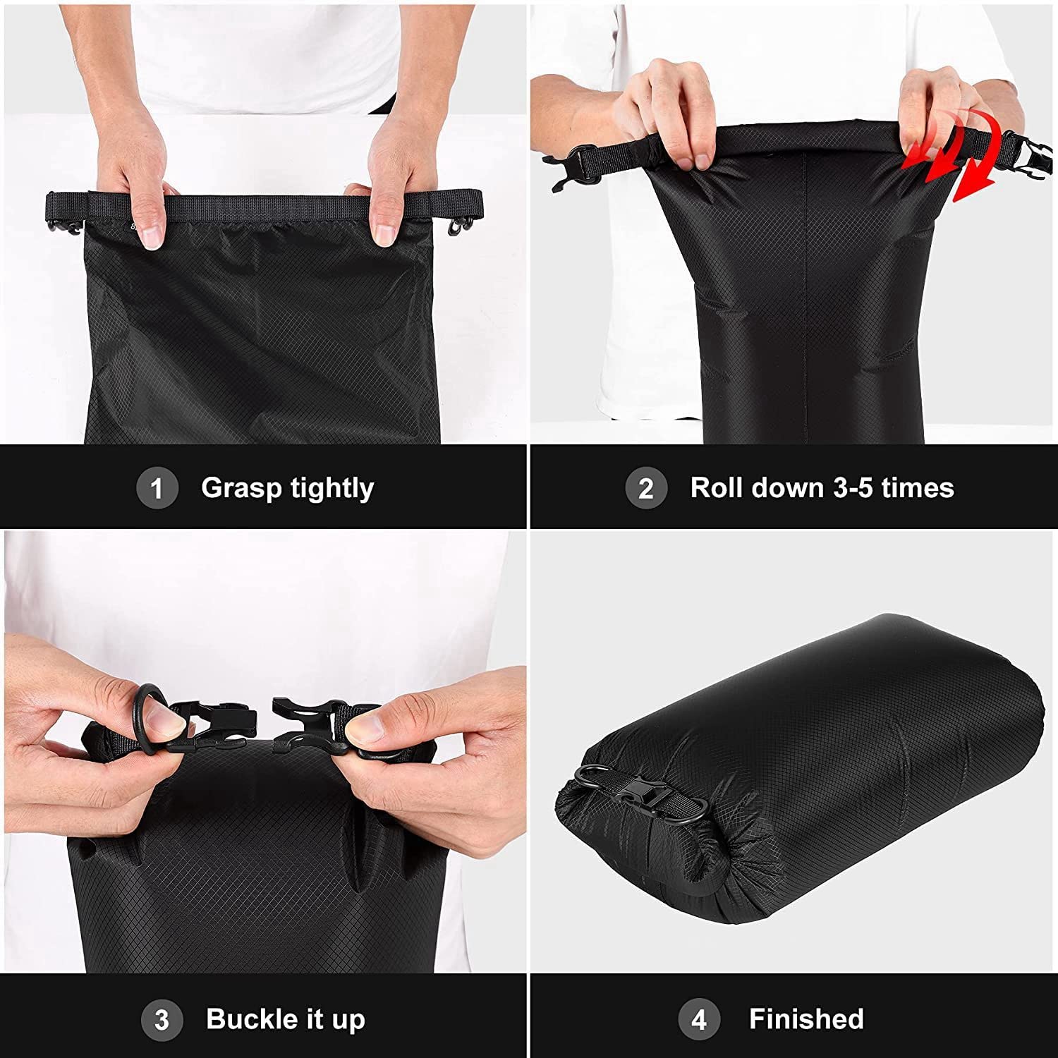Pack de 6 Bolsas Impermeables para Kayaking, Boating, Bolsa Seca, Almacenamiento al Aire Libre para Canoeing, Camping, natación, Senderismo, Color Negro