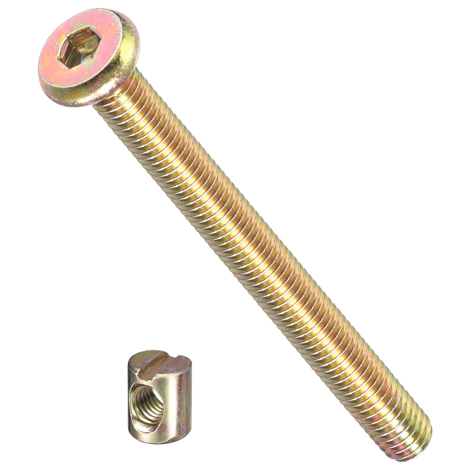 METALLIXITY Crib Screws Replacement Set(1/4"-20x3-1/2") 30Pcs, Connector Bolts Screw Barrel Nuts Binding Screws, for Chair Cabinet Bed, Yellow โ image 1
