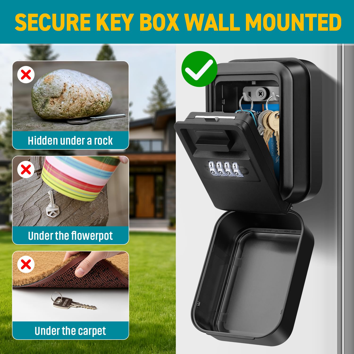 Boite a Clefs Securisee Exterieur [Rétroéclairée] Grande Boite à Clé Murale Boite à Clef a Code 4 Chiffres Résistant aux Intempéries Cofre Fort a Cle Robuste pour Maison Garage Bureau (Noir)