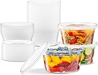 Vista 11 de 8 onzas – 24 juegos de recipientes de plástico para almacenamiento de alimentos con tapas flexibles herméticas para microondas, sin fugas, lavables