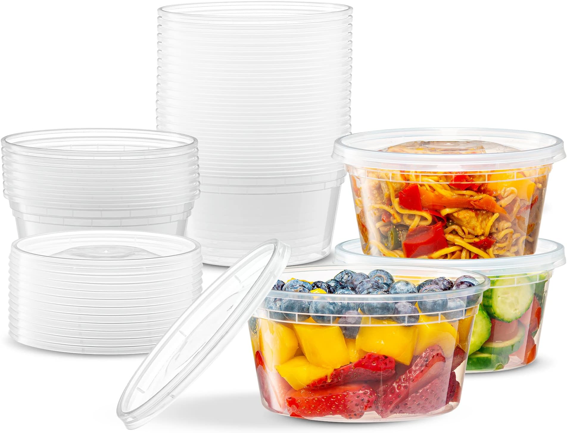 ELEGANT DISPOSABLES12 OZ - 24 Sets Plastic Deli Food Storage Containers with Airtight Flexible Lids Microwavable, Leak Free, Washable, Freezer Safe.