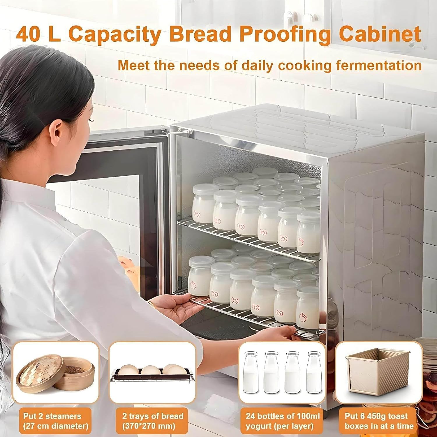 40l Electric Dough Proofer, Kitchen Dough Yogurt Bread Proofer with Humidity and Temperature Control (20-50°c, 60-90% Rh), High Efficiency Home