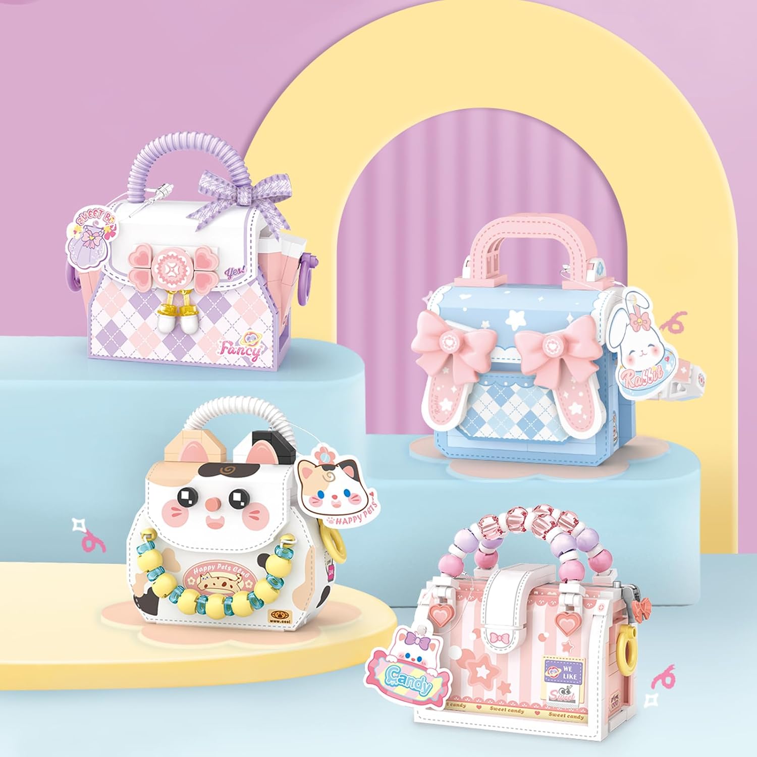 MEIEST Mini Sweet Handbag Building Blocks Set,Cute Animal Candy Handbag Collection Construction Building Bricks Toy (4 in 1)