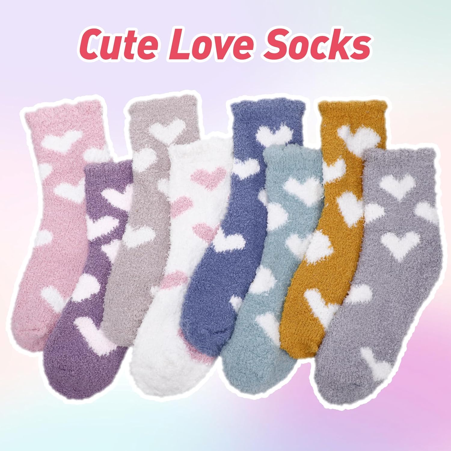 8 Pairs Heart Fuzzy Socks for Women Cute Cozy Warm Slipper Socks Fluffy Home Sleeping Sock for Heart Gift - Image 4
