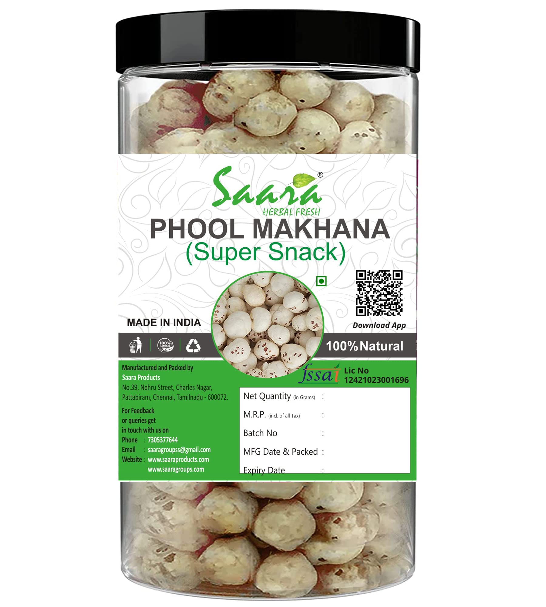 Saara HERBAL FRESH Makhana, 350g, Fox Nut, Phool Makhana, Gorgon Nuts, Lotus seeds, Healthy Snacks, (Pack of 7 X 50gm) (B0C6KN19G8) Amazon Price History, Amazon Price Tracker