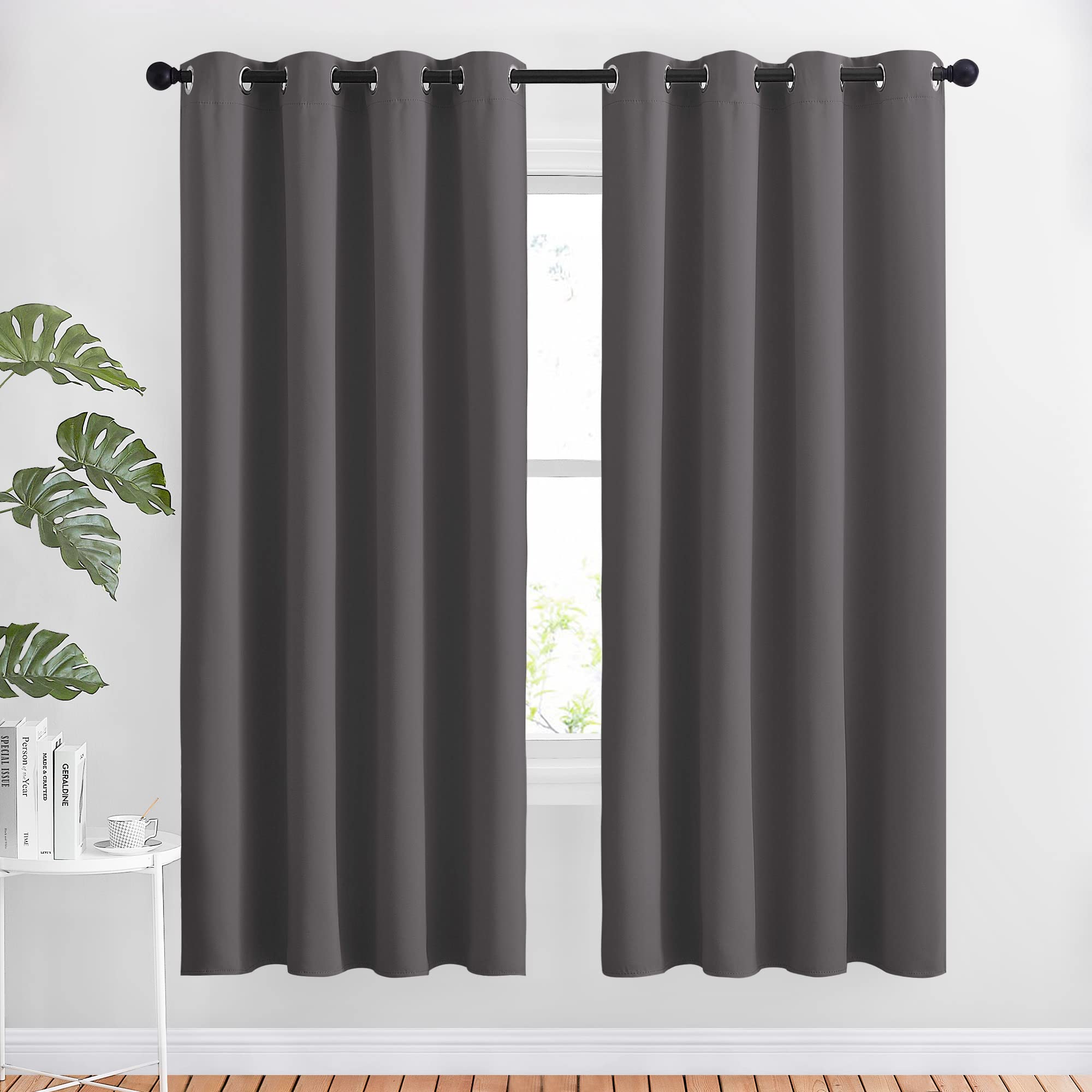 NICETOWN NICETOWN Blackout Thermal Curtains Panels 72 inch Length - Grommet Noise Reducing Room Darkening Solid Window Drapes for Bedroom/Living Room (2 Panels, 52 x 72 Inch, Gray)