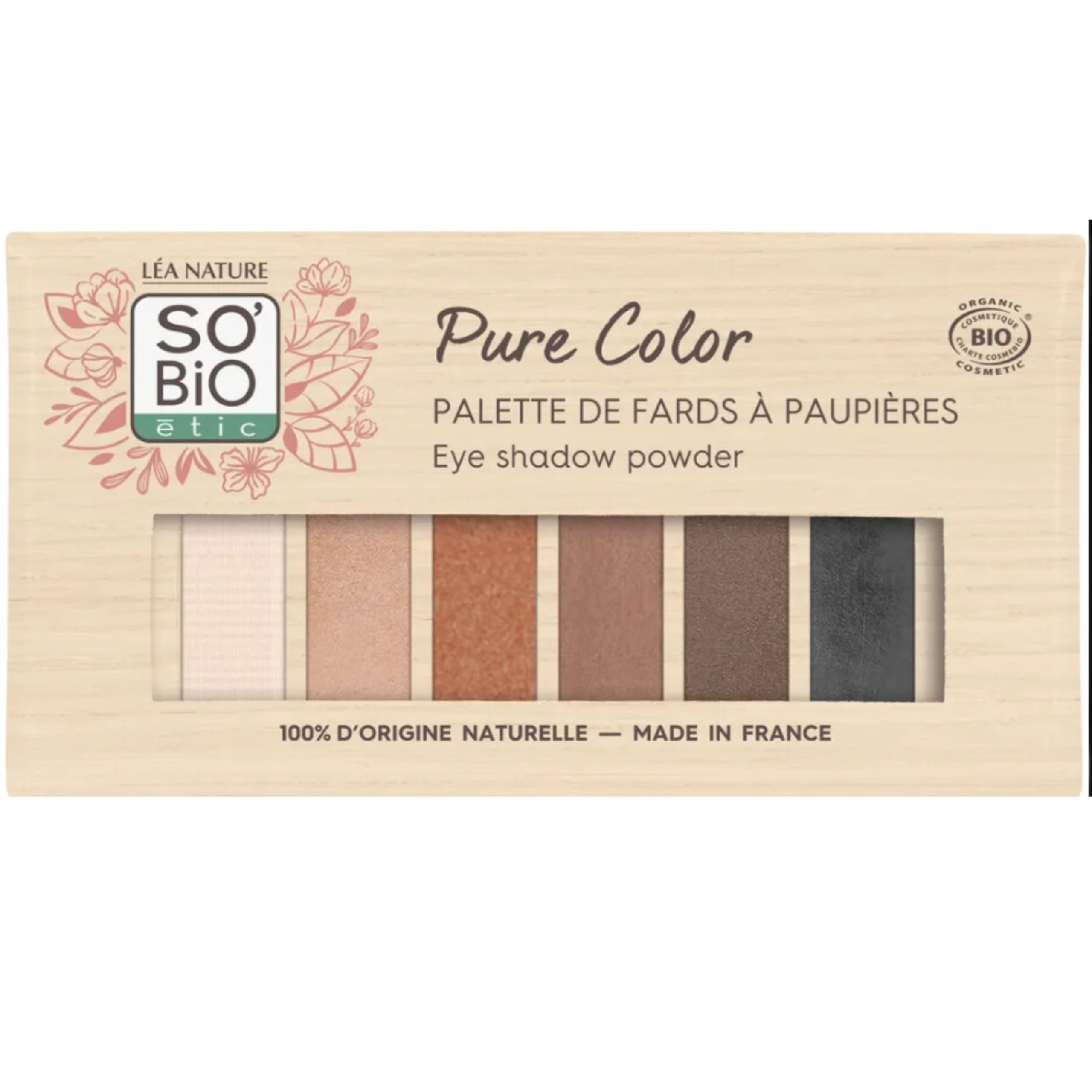 LÉA NATURE SO BIO ÉTIC | Pure Color fards à paupières N°1 | Fards texture ultra fine | Permet de réaliser des looks nude ou charbonneux | Fards irisés et mat | Végan | Fabriqué en France | 6 Fards