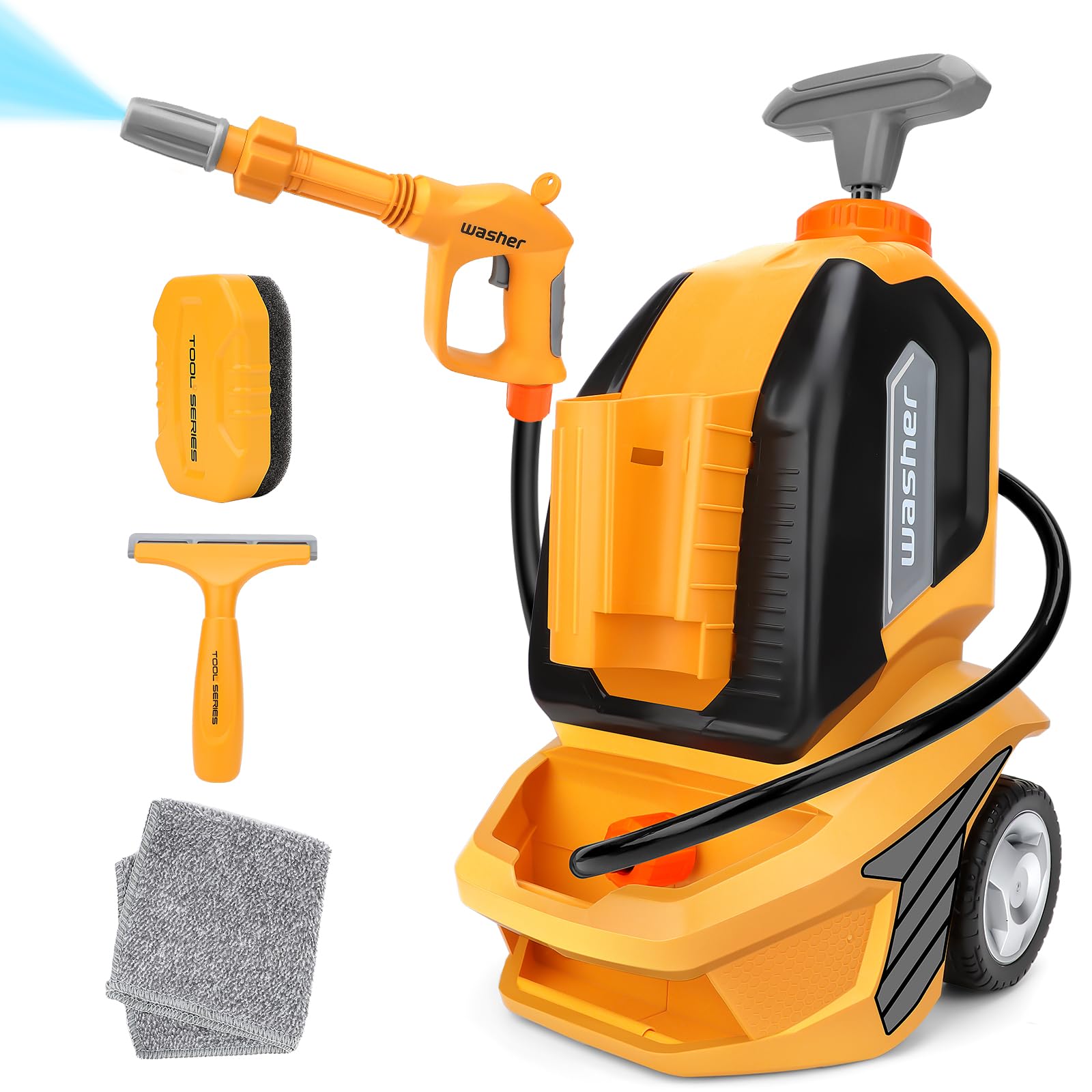 deAO Kids Clean Car Wash Toy with Scraper Sponge Towel,Rag,Toddler Pretend Play Tools Role Playing Toy Kids Cleaning Set Gift for Boys Girls