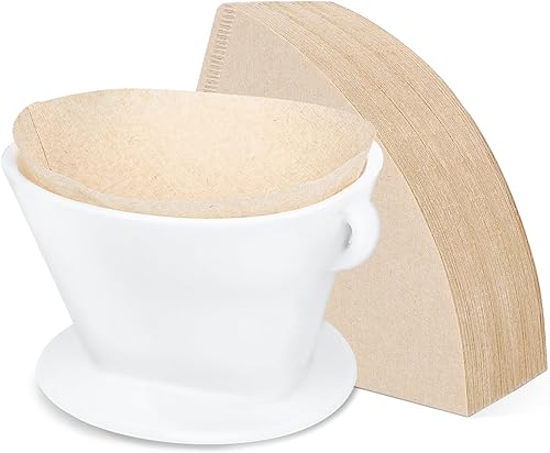 Miniatura 8 de Segarty Juego de cafetera vertida, gotero de café de cerámica blanca de una sola taza con 200 filtros de cono de tamaño #2, cafetera manual de goteo