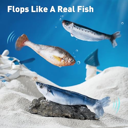 Miniatura 8 de Petgravity Juguetes para gatos de peces flotantes realistas de tamaño mordido, paquete de 3, juguetes interactivos para gatos para todas las razas,