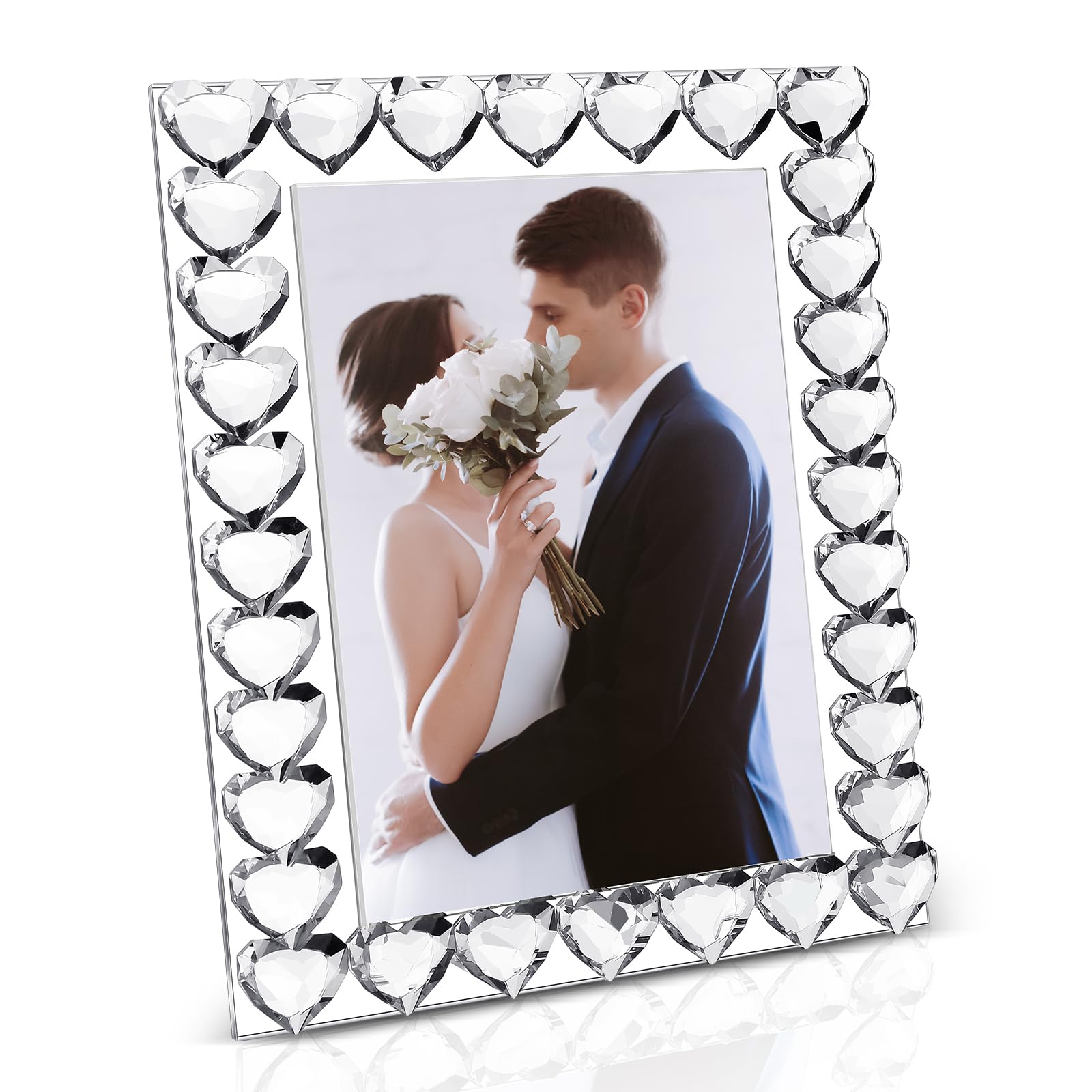 Briwooody 12,7 x 17,8 cm großer Kristall-Bilderrahmen, stehend, transparent, Hochzeitsfotorahmen für Zuhause, Tischdekoration, Boutique, Basteldekoration (Herz)