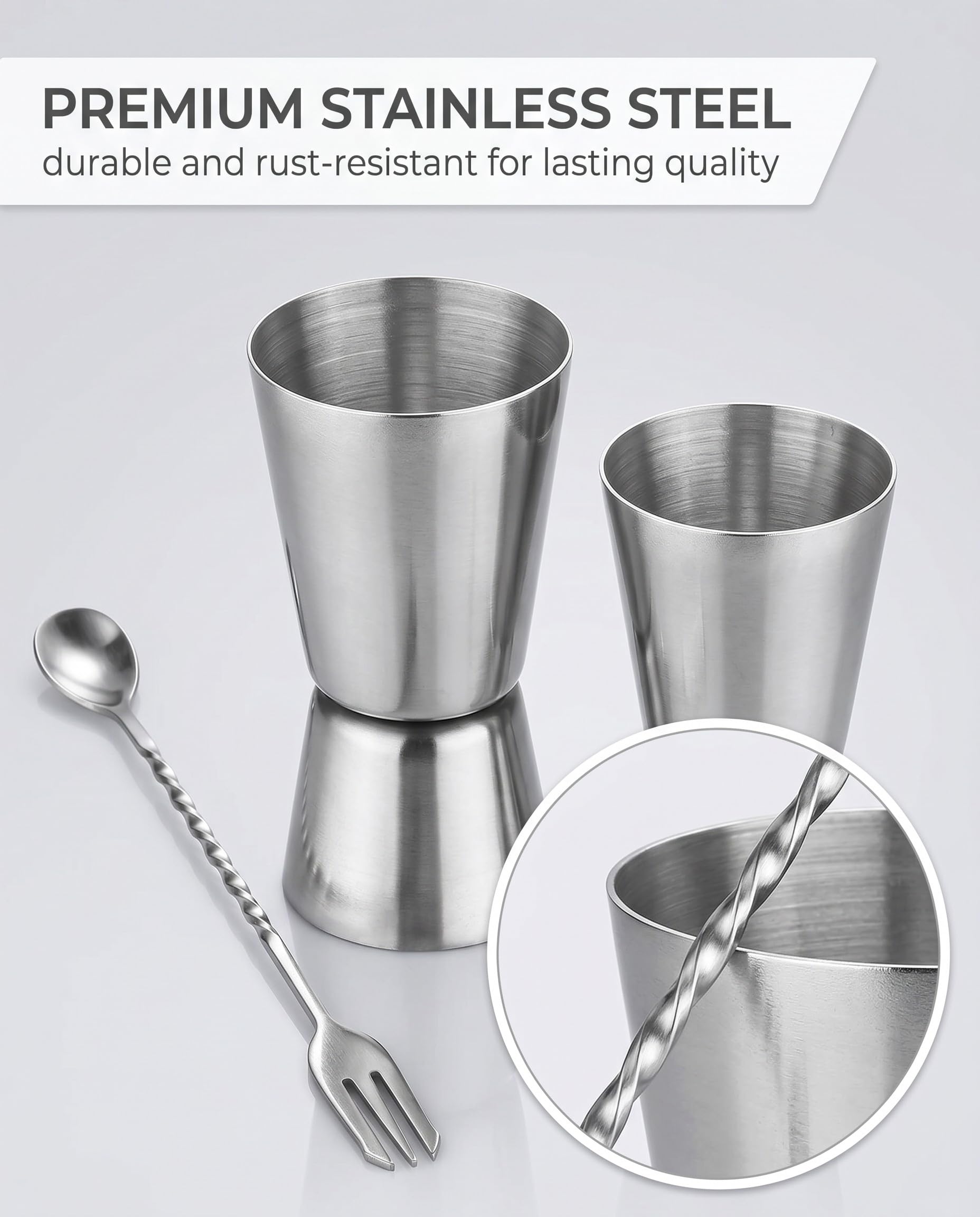 Vaso medidor de cóctel de dos piezas, vaso medidor de acero inoxidable para bar, vaso medidor doble para ginebra, para licor de 30 ml y 40 ml, de cóctel con escala precisa, para bar en casa
