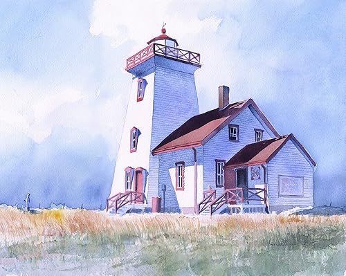 Wood Islands Lighthouse Prince Edward Island Canada - Impresiones artísticas en acuarela mate (8 x 10)