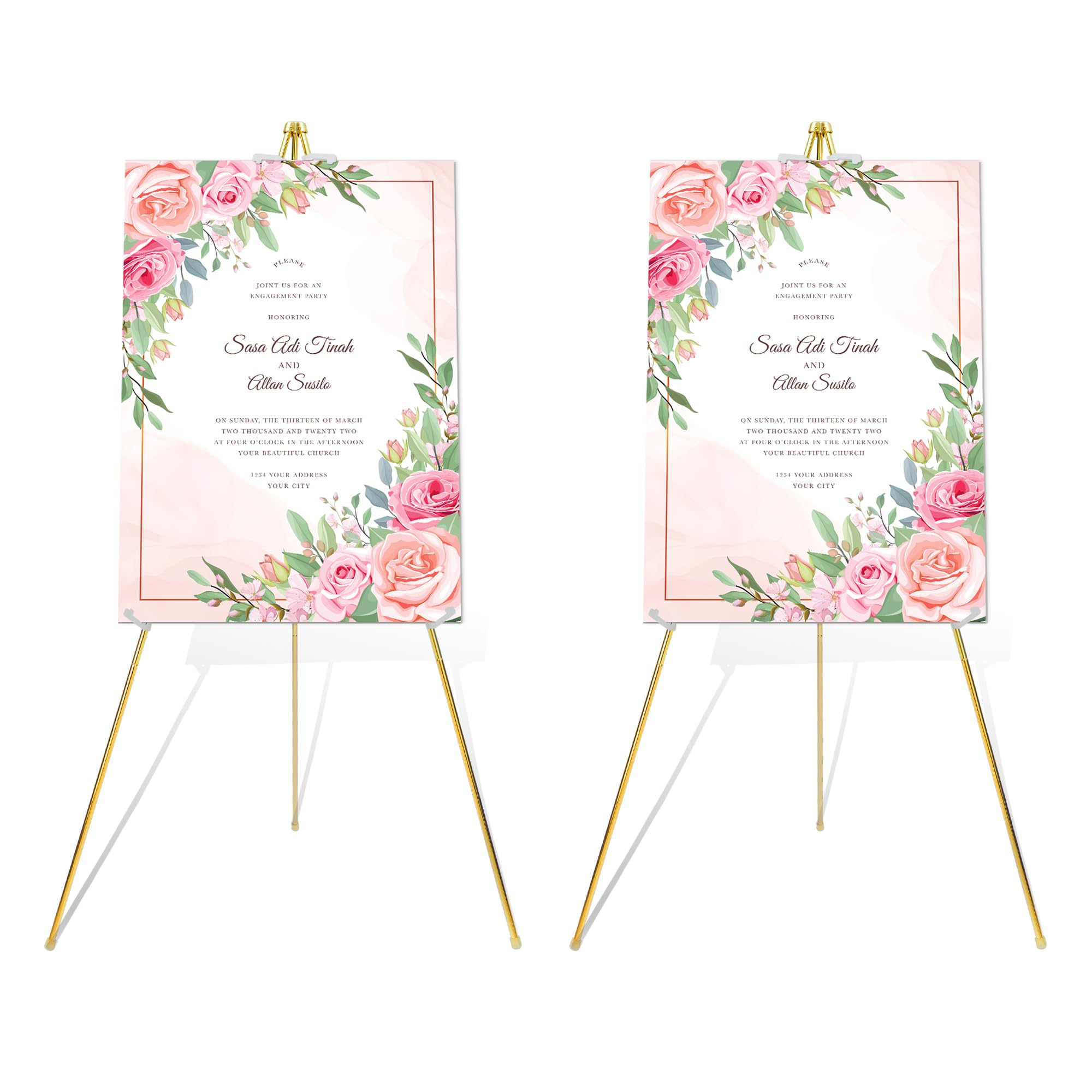 Photo 1 of DDEAT Easel Stand for Sign 63'' Art Easels for Display Wedding Welcome Poster Stand Portable Floor Metal Easel Gold 2 Pack