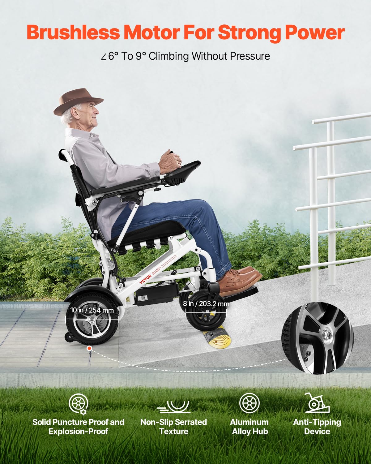VEVOR Silla de Ruedas Eléctrica para Adultos Capacidad de 136 kg Plegable Ligera Motorizada Autonomía de 21 km Ajuste de 5 Velocidades Todoterreno Portátil para Personas Mayores, Discapacitadas