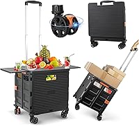 Vista 15 de FELICON SELORSS - Carrito plegable portátil con ruedas para subir escaleras y ruedas giratorias de 360°, mango telescópico, caja de plástico