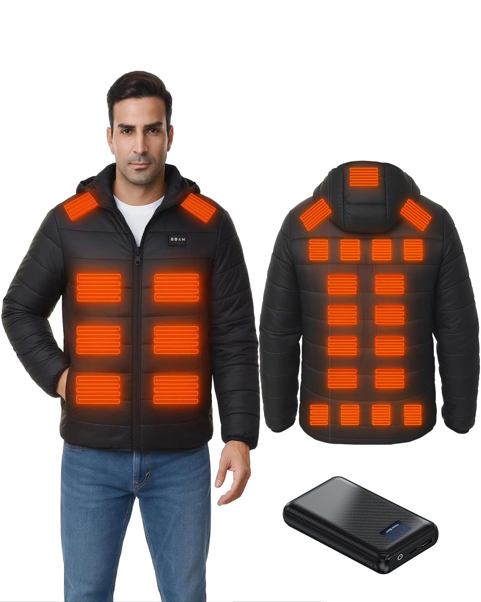 Heated Down Jacket for Men and Women with Power Bank,16000mAh Battery 23 Graphene Heating Element