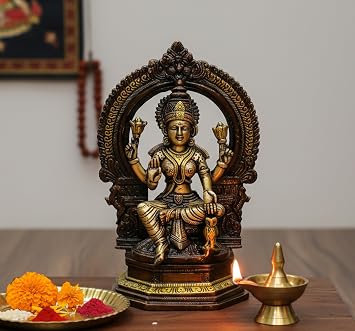 eSplanade Brass Laxmi Lakshmi Goddess Murti Idol Statue Figurine Sculpture | Pooja Idols - Home Decor | Brown-Golden - 9.75" Inches