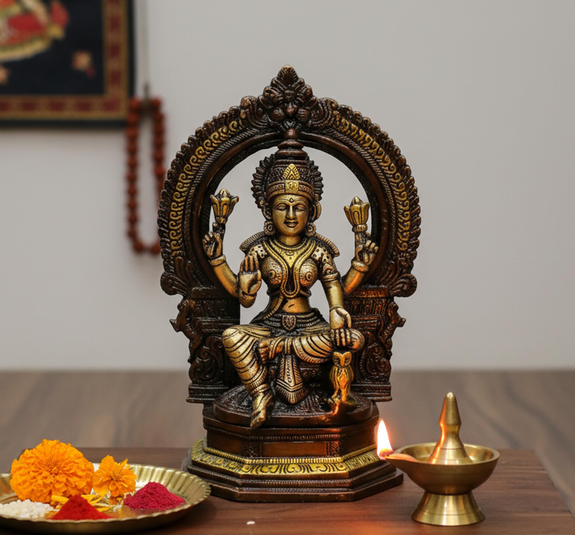 ESPLANADE Brass Lakshmi Idol | Laxmi Goddess Figurine Sculpture Murti Statue - Height 9.75" Inches - Multi
