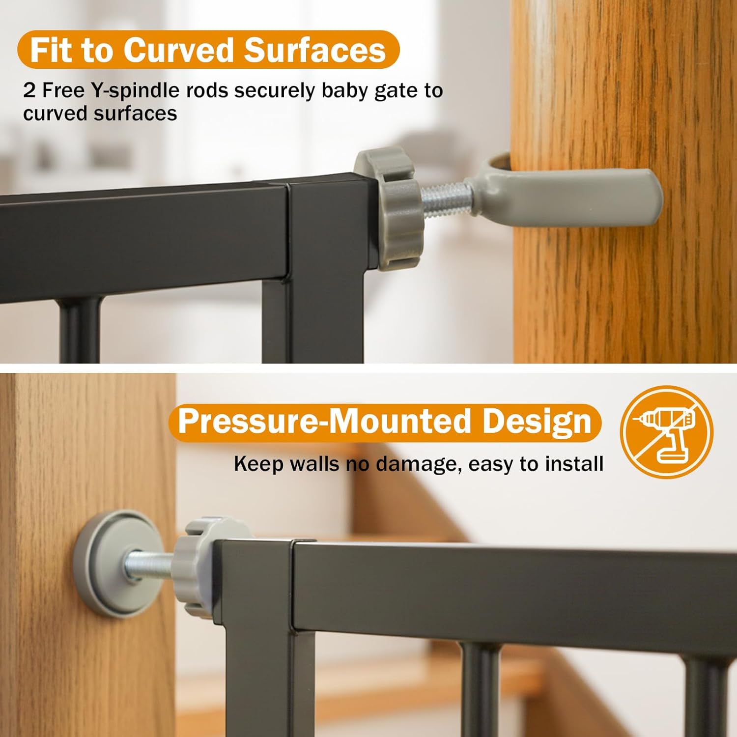 Baby Gate for Stairs, 29.7-43" Auto Close Dog Gate for Doorways & Hallways, Pressure Mounted Pet Gate with Walk Thru Door, Easy Install Safety Gate for Children & Pets, No Drilling, Dual-Lock Design