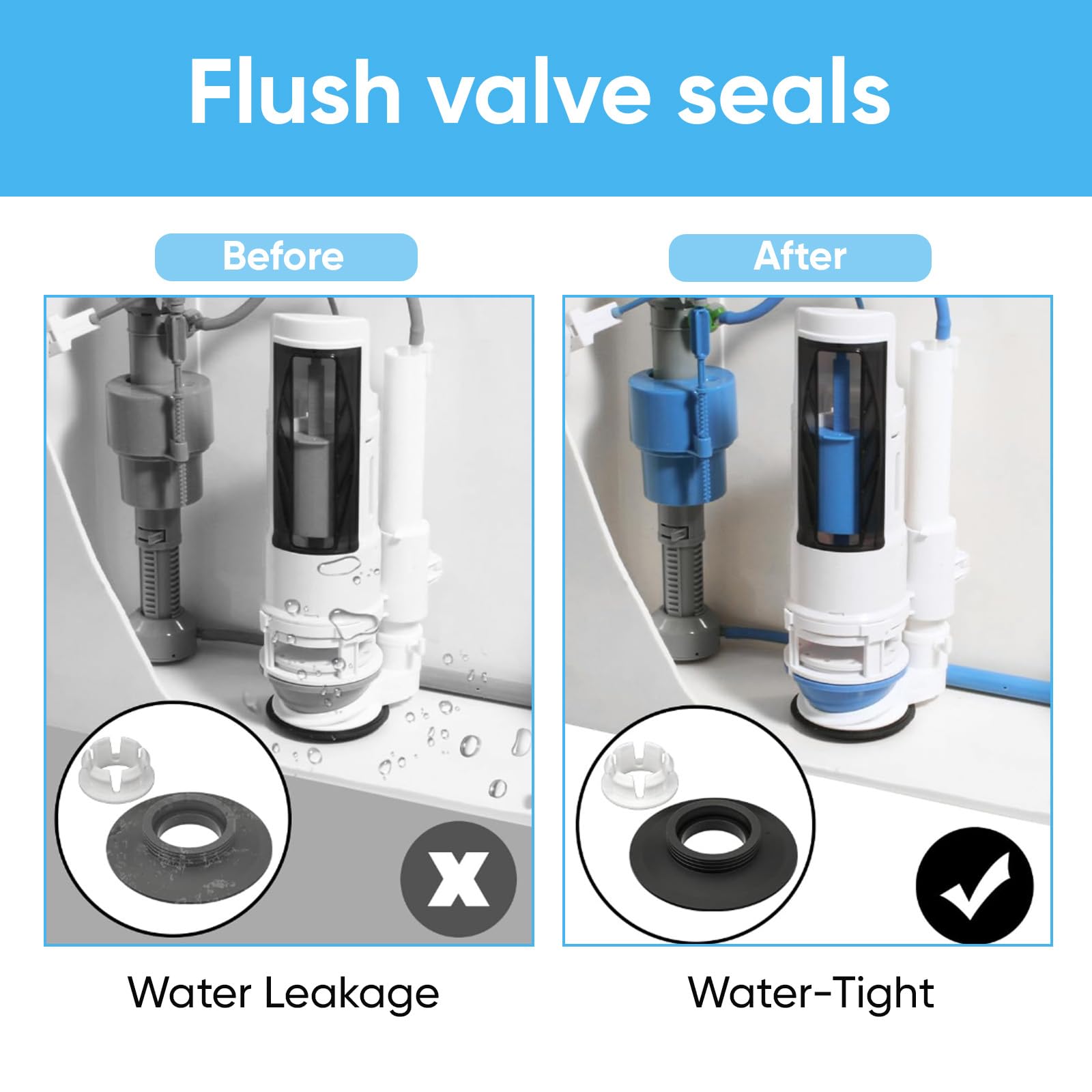 Ideal Standard Flush Valve Seal, 3 Pack Toilet Flush Valve Seal & Clip, Replacement for SV01967 - Image 4