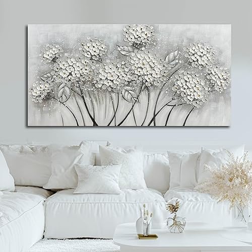 Miniatura 7 de SOUGUAN Pinturas de pared de plantas, lienzo floral blanco, arte de pared para sala de estar, póster pintado a mano, cuadro botánico, decoración de