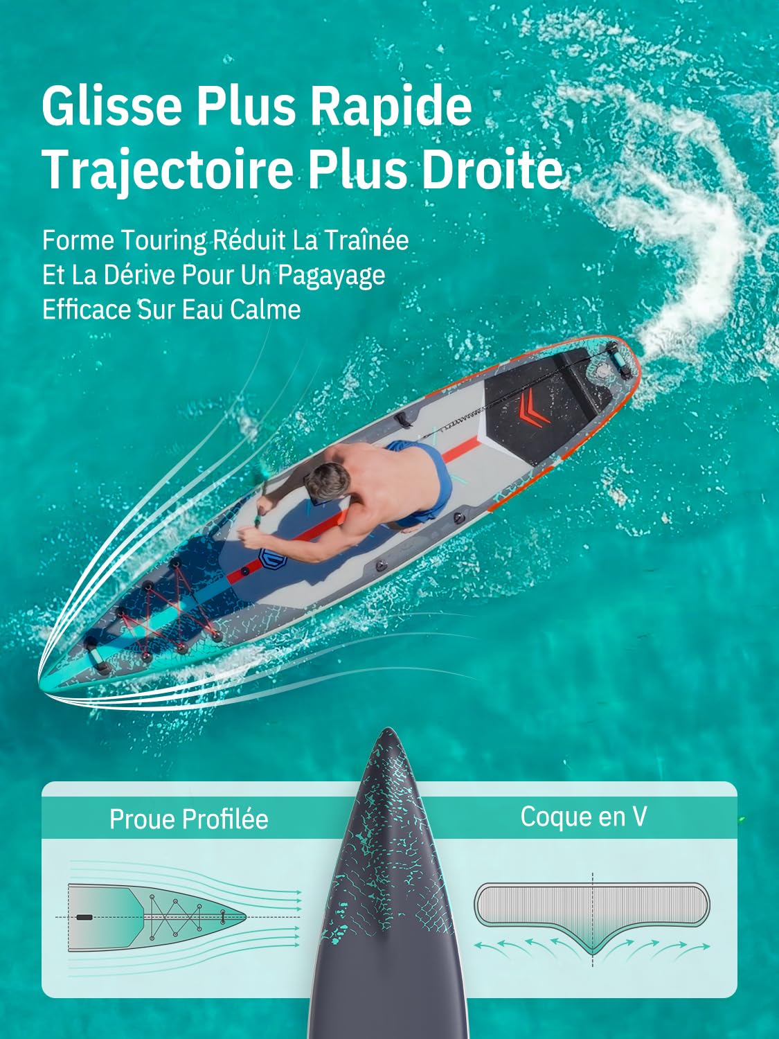 Niphean 380cm Paddle Gonflable 280kg Stand Up Paddle Touring avec Accessoires Complets Kick Pad Adulte Surf de Vitesse