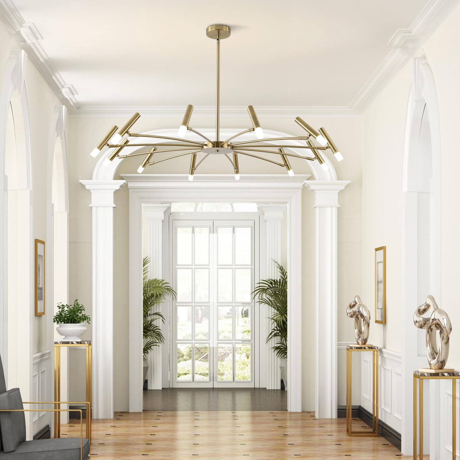 Mid Century Modern Dining Room Light Fixture Contemporary Brass Chandelier Vintage Large Sputnik Ceiling Light Fixture Brushed Gold Chandelier for Dining Room Living Room
