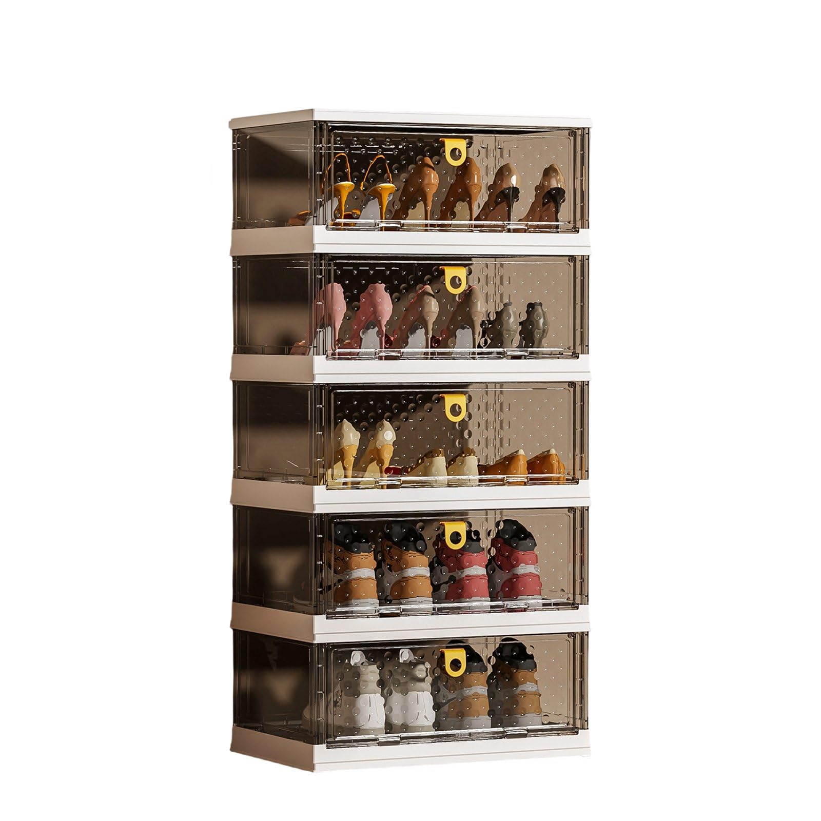 GarveeLife Stackable Shoe Storage Cabinet – 5-Tier Wide Collapsible Organizer with Clear Doors – No Assembly Plastic Shoe Rack for Entryway, Hallway, Bedroom, or Closet – Holds Up to 15 Pairs