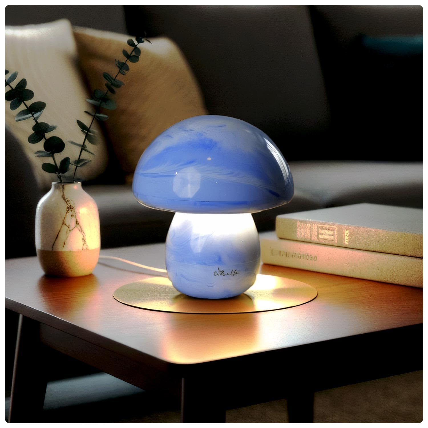 Cute Mushroom Table Lamp with Ceramic Finish | USB-C Rechargeable Battery | Glare-Free Light | Energy Efficient | Aesthetic Decorative LED Lamp | Birthday Gifts for Men and Women (Mushka)-image-21