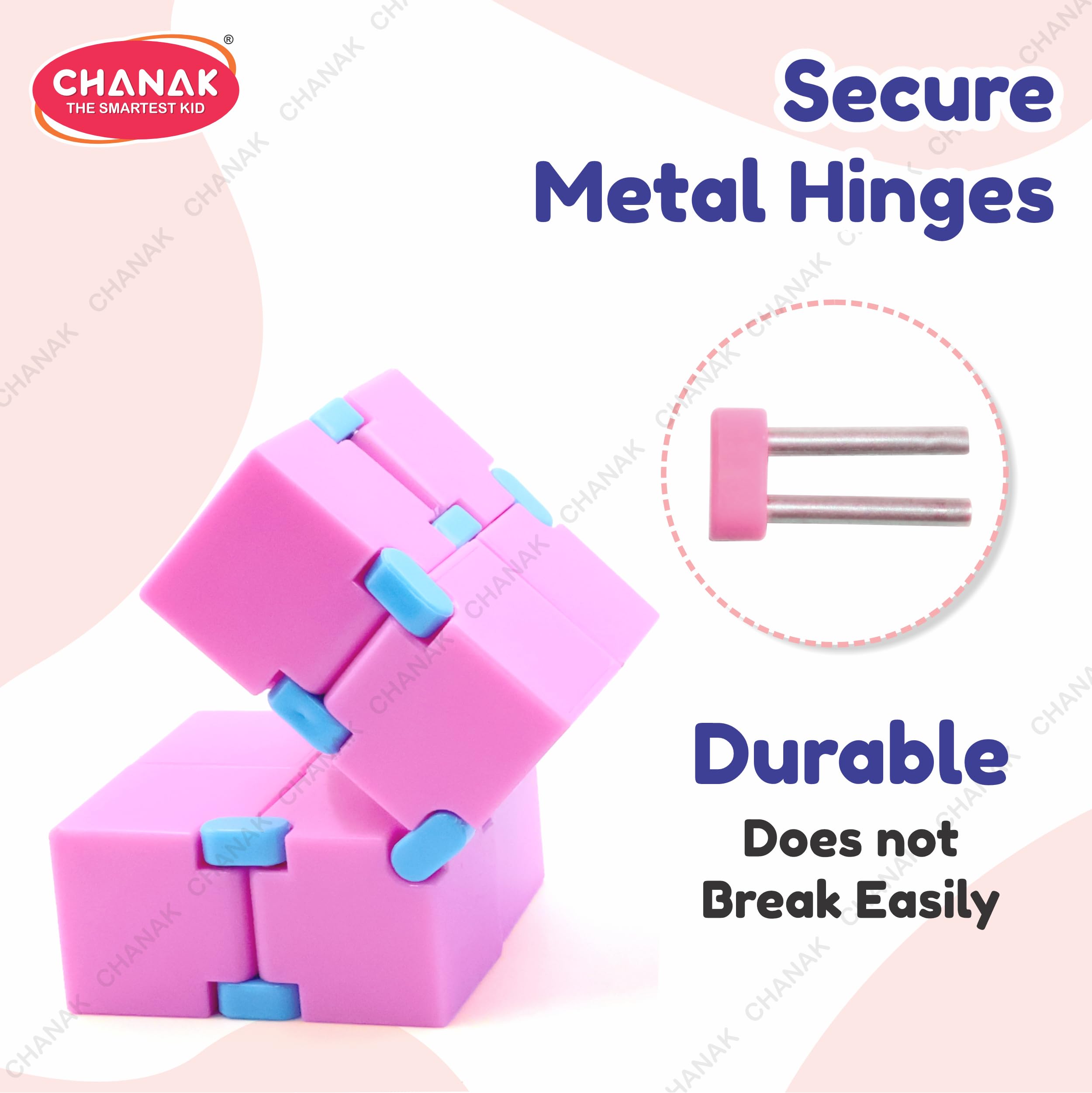 Chanak Infinity Cube Fidget Toy Stress Relieving Fidgeting Game for Kids and Adults, Durable ABS Plastic Safe Material Sensory Toys, Unique Gadget for Anxiety Relief Easy to Carry, Above 3+ Age (Pink) 4