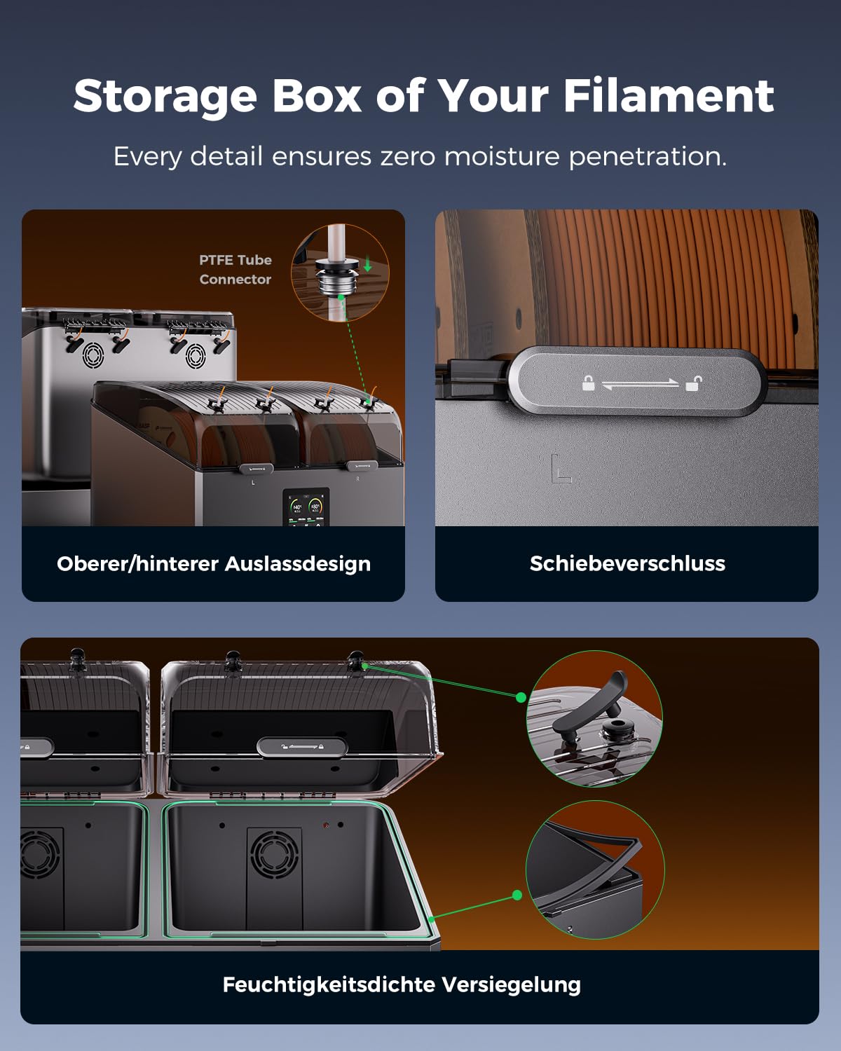 Creality Space Pi X4 suszarka filamentowa, 4 rolki filamentu trockner z dwukomorowym podgrzewanym przechowywaniem, niezależna kontrola temperatury do PLA, PETG, ABS, TPU, nylonu, ASA 1,75 mm/2,85 mm