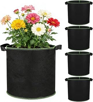 5 Pack Fabric Grow Bags Set, Heavy Duty Thickened NonWoven Planters Pots with Handles, Garden Plant Bags for Potatoes, Carrots, Tomatoes and Other Vegetables, for Indoor & Outdoor 3 Gallon/ 12L