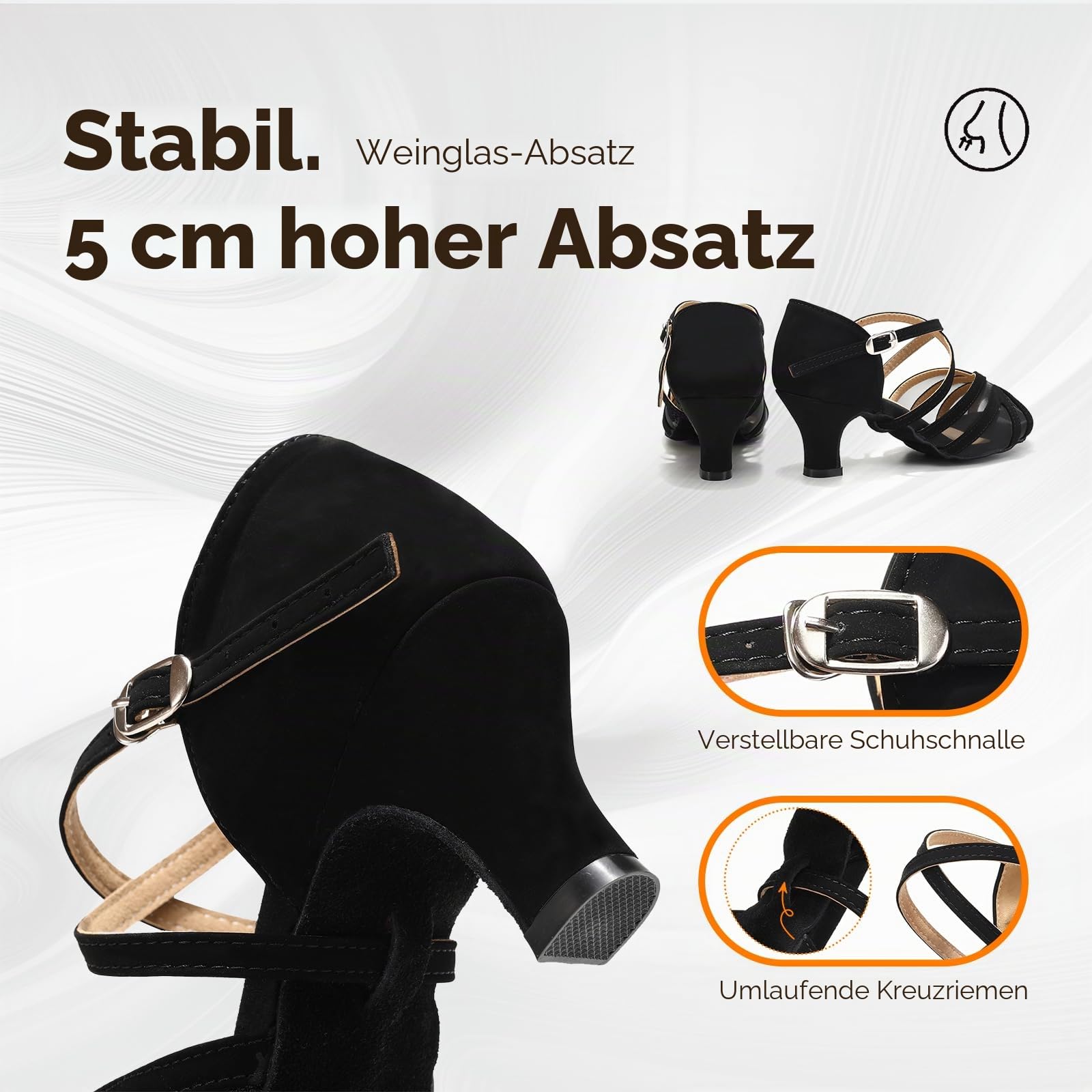 Damen Tanzschuhe Latein Leder Bequem Schwarz mit 5cm Absatz Offen Tanzschuhe