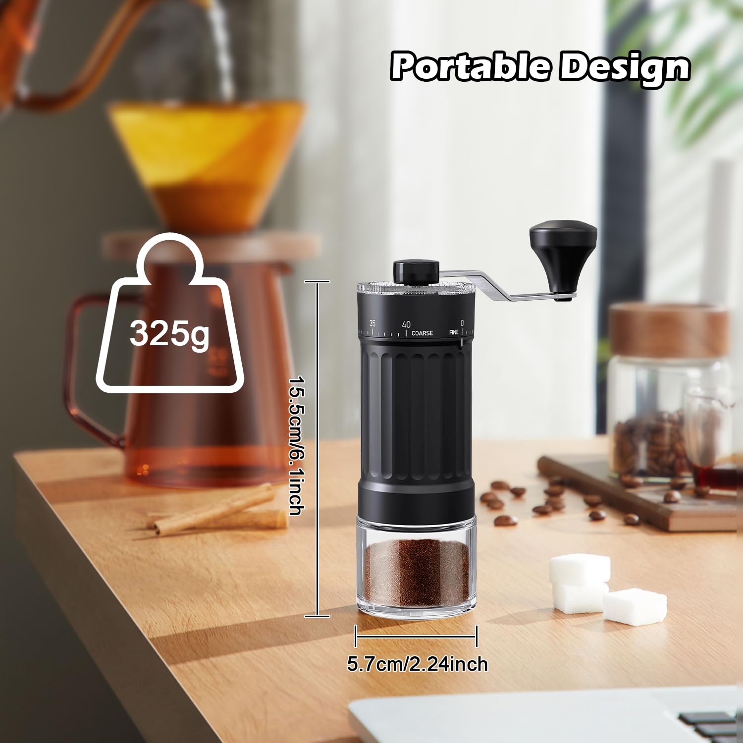Zewnętrzny regulowany ręczny młynek do kawy, przenośny młynek do kawy, stożkowy do espresso, francuskiej prasy do espresso, do podwójnego łożyska, zewnętrzna regulacja pojemności 25 g